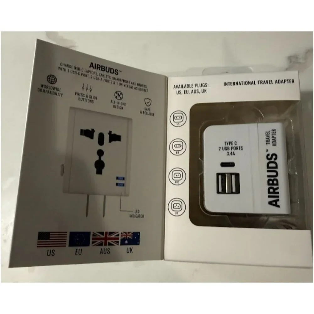Airbuds Air C9 International Travel Adapter 3 Ports Type C + 2 USB Ports